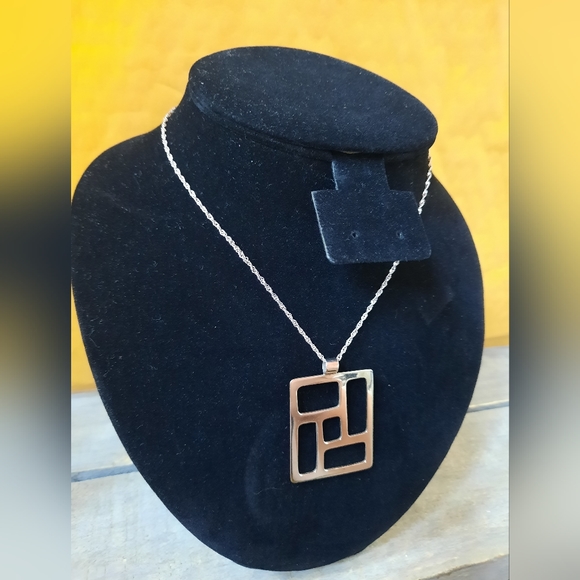 Vintage Sterling Silver Modernist Geometric Necklace - Picture 3 of 13